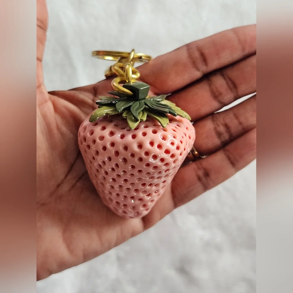 Luxury C Logo Pink Strawberry Keychain Bag Charm
